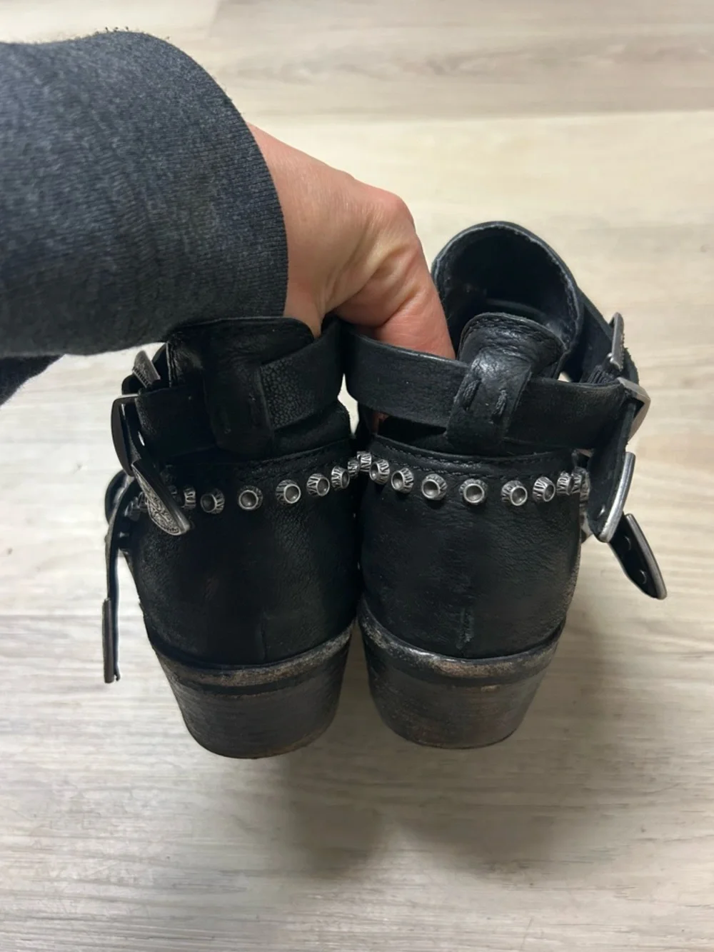 Dolce Vita Ankle Booties Women 9.5 Spur Cutout Studded Nubuck Black Leather Moto